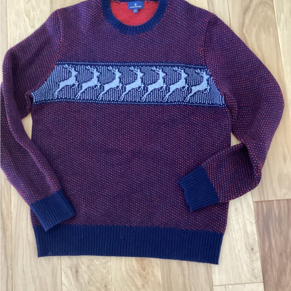 Brooks Brothers Men's Burgundy and Navy reindeer Crewneck Sweater men’s large